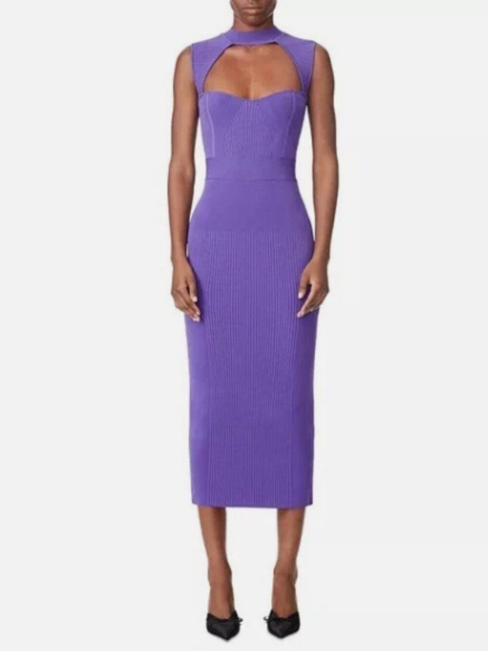 Herve Leger Cutout Mixed Ribbed Ultraviolet Midi Dress, Size S, Retail $1,390